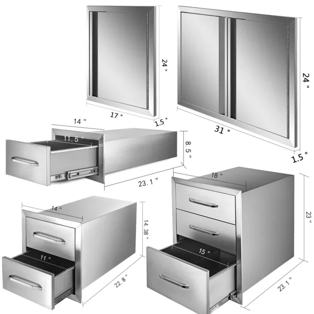 VEVOR Stainless Steel BBQ Drawers Outdoor Kitchen Island Door Drawer BBQ Grills 2