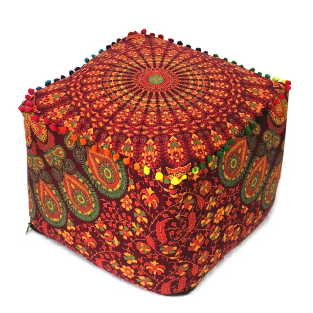 Ottomane Mandala Indien Pouf Housse Coton Coussin de Sol Housse Grand Carré Étui