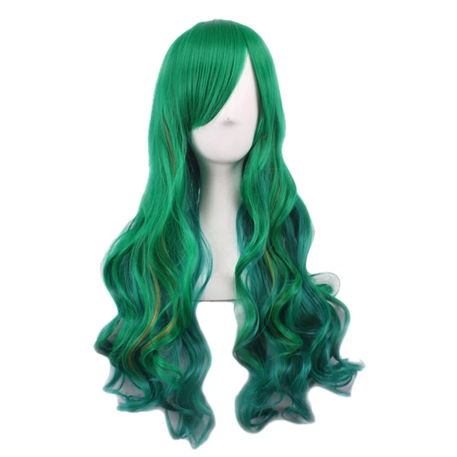 Curve Wig Green Synthetic Long Curly Jade Harajuku Style