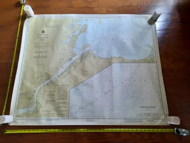 Vintage 1977 Nautical Chart Map of Toledo Harbor Lake Erie Ohio 14847 40"×32"