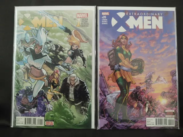 Extraordinary X-Men Lot of 2 Comics #1 VF+, #20 NM+ 1st and Last Issues Lemire
