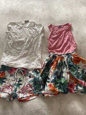 Abito e pantaloncini estivi per ragazze NEXT, t-shirt 5 anni fenicotteri vacanze cotone tropicale
