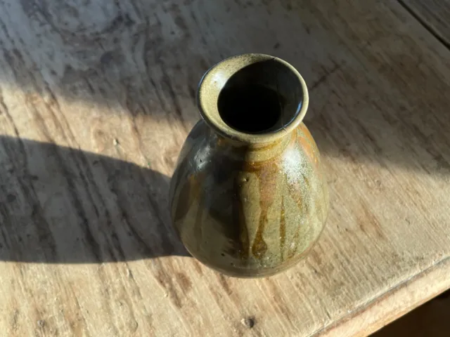 Vintage Mid Century Modern MCM Signed Dated Brown Glazed Studio Pottery Bud Vase 2