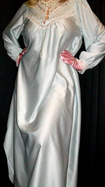 Blue Satin Lace Backless Babydoll Nightgown