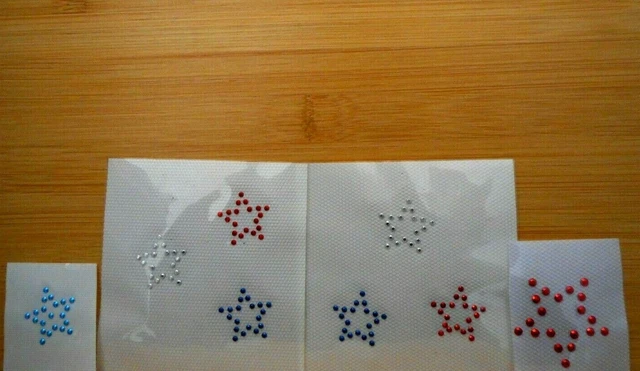 Lot of 8 Colored Patriotic Stars Rhinestone Studs Iron-On Hot-Fix Transfers #80