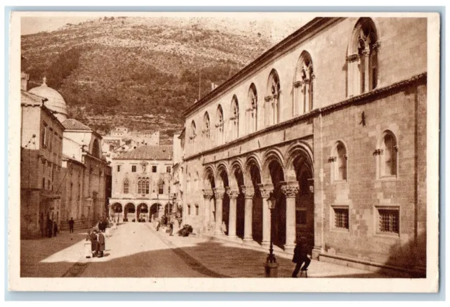 Dubrovnik Yugoslavia Postcard King Tomislav Square With Rectors Palace c1940's