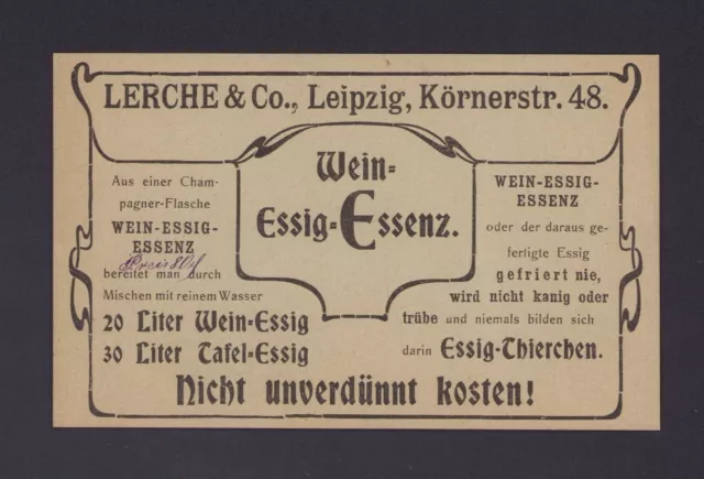 LEIPZIG, Werbung 1905, Lerche & Co. Wein-Essig-Essenz Tafel-Essig