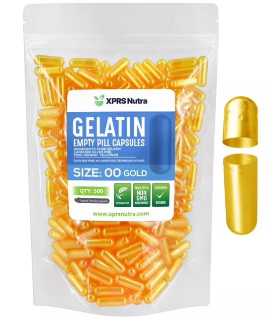 Size 00 Gold Empty Gelatin Pill Capsules Kosher Gelcaps Gel Caps USA USA Made