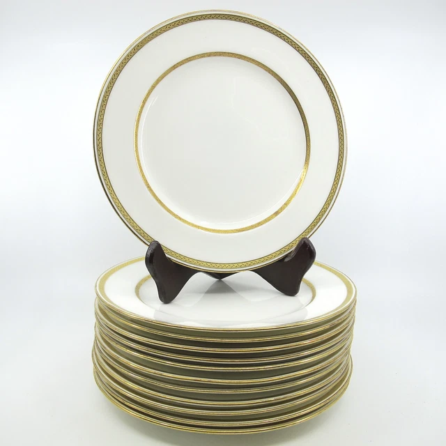 G8338 by MINTON for TIFFANY Gold Encrusted Bone China 12 Luncheon Plate Set