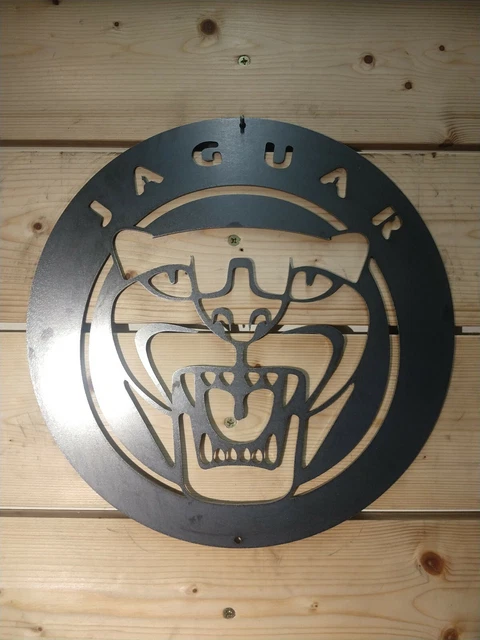 Jaguar Gesicht großes Auto Rund Metall FLACH Wandschild Handarbeit Mann Höhle Auto Garage