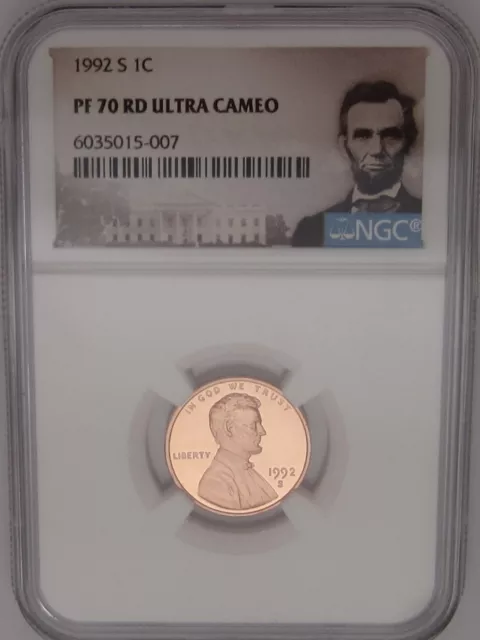 1992-S Lincoln Memorial Cent NGC PF70 RED ULTRA CAMEO - RED HOT PROOF - Top Pop