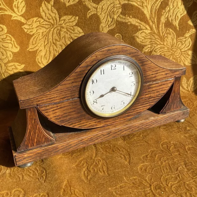Vintage Solid Wood Oak Brass Mantle clock Antique Napoleon Style