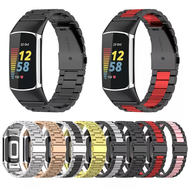 Banda de acero inoxidable de repuesto de metal para 5 correas Fitbit Charge