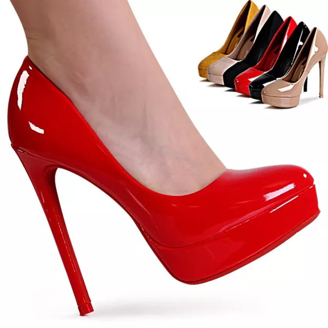 Femmes Plateformes Escarpins Stilettos Vernis Velours Talons Hauts Ciel Fête