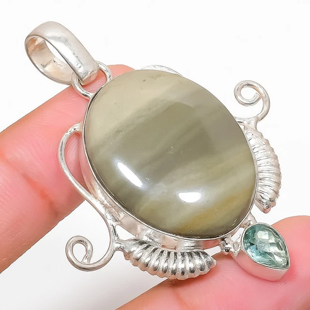 Swiss Green Opal, Topaz Gemstone 925 Sterling Silver Jewelry Pendant 2.13"