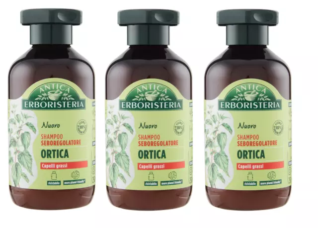 3x Antica Erboristeria Shampoo Ortica Nessel Shampoo für fettiges Haar 250ml