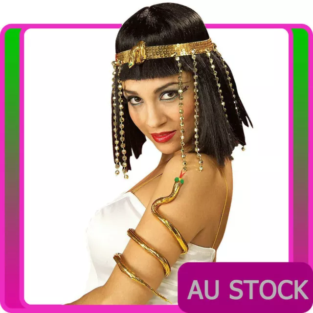 Gold Egyptian Cleopatra Queen of Nile Snake Headband Armband Set Accessory Kit