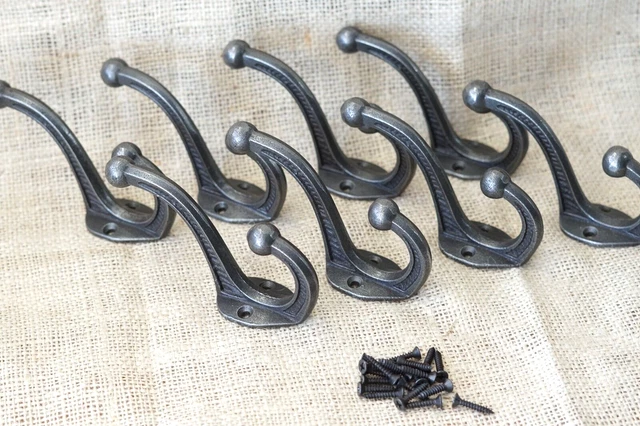 8 Cast Iron School Style Coat Hooks Hat Hook Rack Hall Tree Acorn Hook Towel