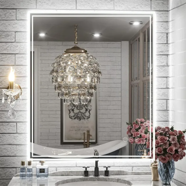 LED Bathroom Mirror Backlight Dimmable Wall Vanity Mirrors with Anti-Fog Memory