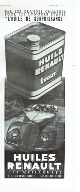 publicité Advertising  AD 0223 1935  huile de surpuissance Renault Sport