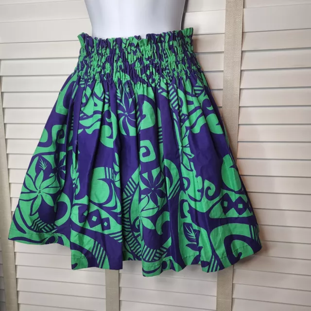 Girls Skirt Aloha Fabrics Purple Green Floral Hula Pa'u Pa'u Triple Elastic