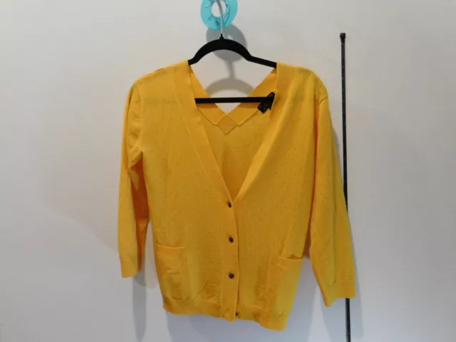 Le Mont St Michel Women's Small. Yellow Merino Button Down Knit Cardigan Sweater