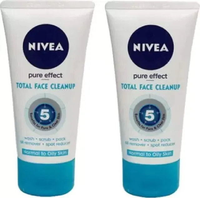 Nivea Pure Effect Total Face Cleanup Lot de 2 nettoyants pour le visage (50...