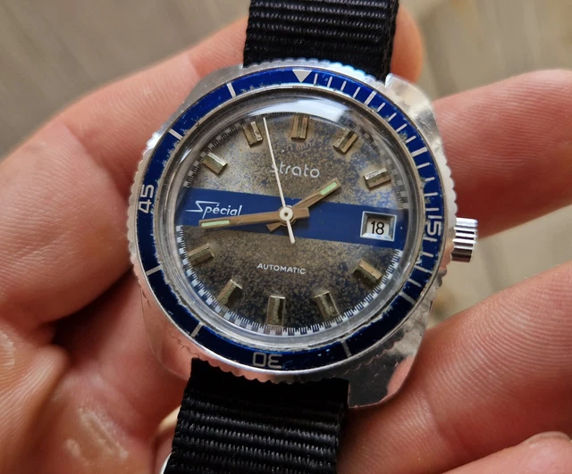 Montre Ancienne De Plongee Aquastar 1713 Vintage Skin Diver Rare Blue Dial 04 Cb