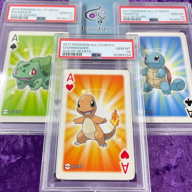 PSA 10 2017 Charmander Bulbasaur Squirtle Pokemon All Star Playing Cards Ace Gem