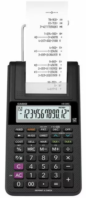 Casio Printing Calculator 12 Digit HR-8RC Black with Batteries and 58mm Paper