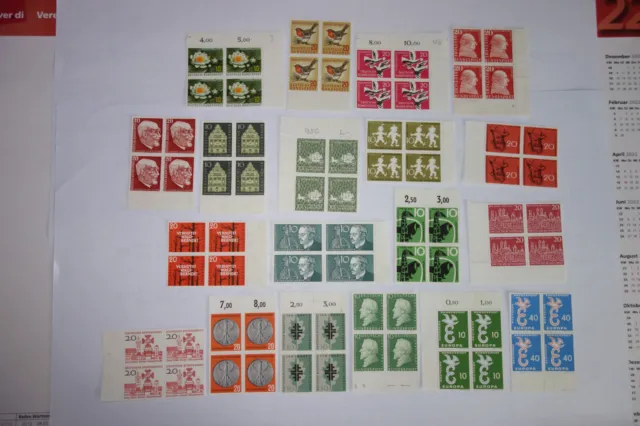 19  4er-Blöcke Briefmarken Bundesrepublik 1957-1958 ungestempelt ohne Gummierung