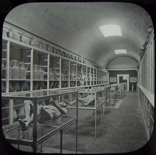Glass Magic Lantern Slide POMPEII BODIES IN MUSEUM C1890 VICTORIAN PHOTO ITALY