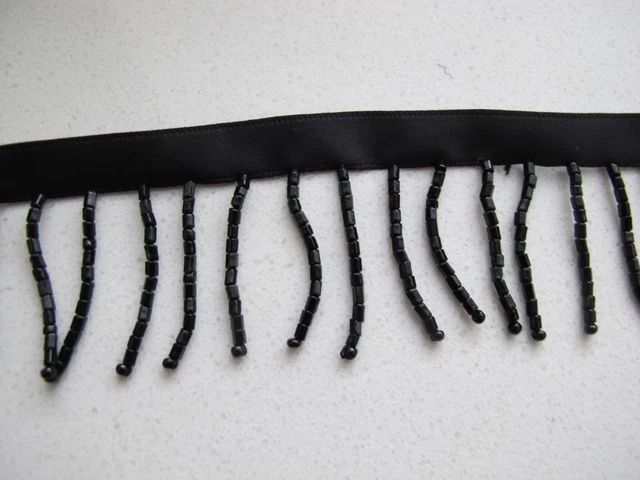6.5 mts Vintage 1930 Embroidered Glass Bead FRINGE  art deco recycle crafting