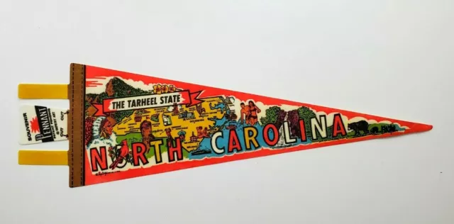 North Carolina NC Tarheels Asheville Goldsboro Souvenir Pennant Flag Vtg Tourist