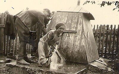 WWII German RP- Army Soldier- Semi Nude- Gay Interest- Bathing- Well Pump- 1940s