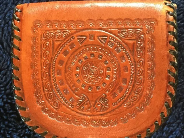 Vintage Hand Made Hand-Tooled Leather Coin Purse Mexico