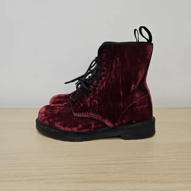 Stivaletti rari Dr Martens 1460 Marvel rossi morbidi velluto taglia UK 5 EU 38