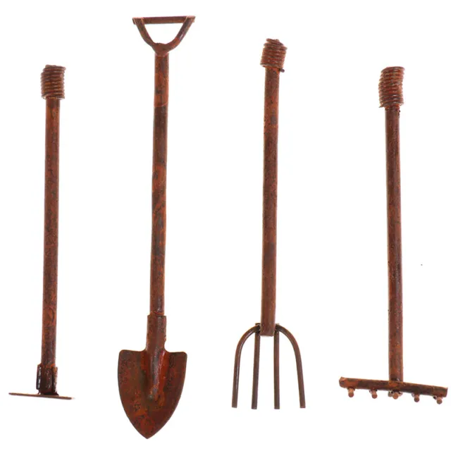 1:12 Dollhouse Miniature Gardening Tools Metal Shovels Pitchfork FurnitureP`uk