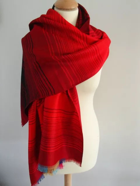 Etole echarpe foulard chale shawl scarf 100% pashmina rayure multicolore rouge