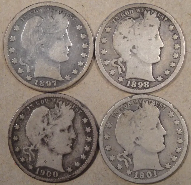 1897,98,1900, +01 Barber Quarters as Pictured