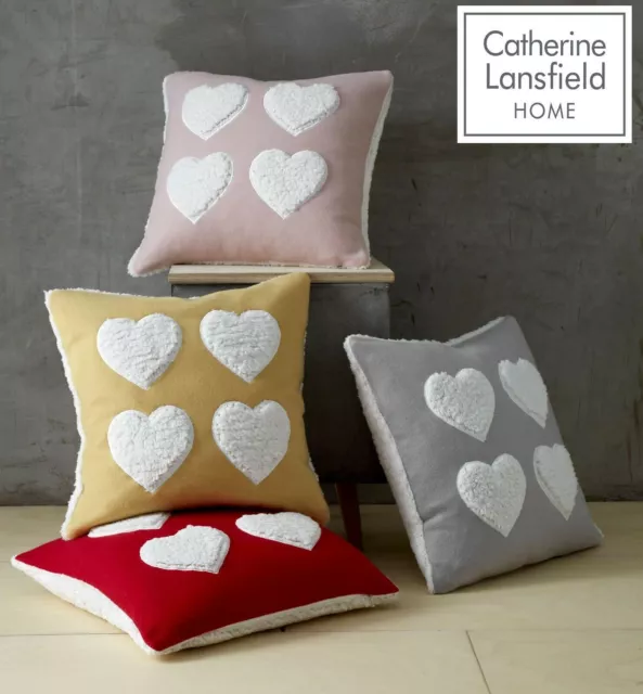 Catherine Lansfield Cosy Heart Square Filled Cushion Blush, Red, Silver Or Ochre