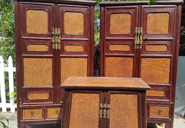  amore orential asian chinese  cabinet closet, 3 piece set natural wood, bedroom