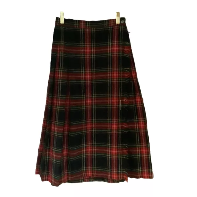 Vintage TARTAN PLAID WOOL Midi Kilt Skirt 30” Waist