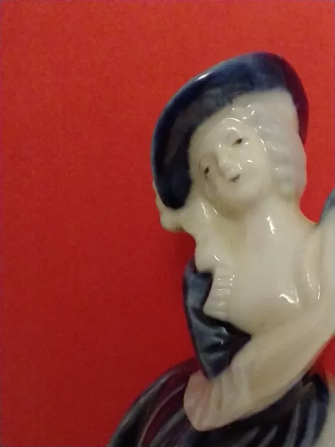 Made In Occupied Japan Blue & White Victorian Woman w/ Tambourine  Figurine ~5"