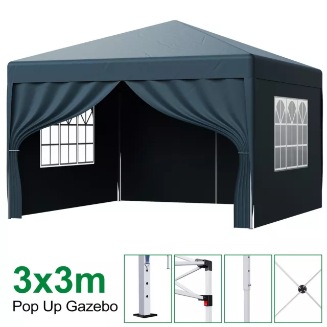 LOEFME 3x3m Pop-up Heavy Duty Gazebo 4 Sides Marquee Party Tent with Storage Bag