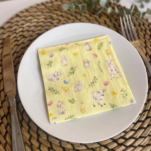 Small Lamb and Friends Paper Napkins | Easter Party Yellow Bunny Chicks x 20
