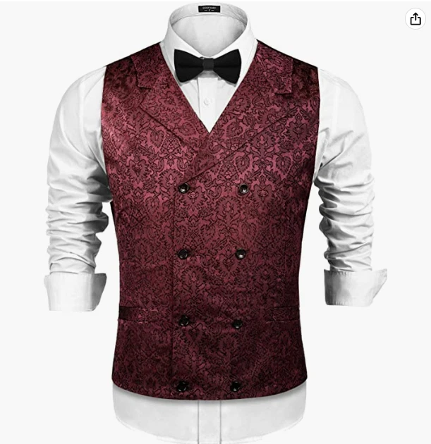 COOFANDY Mens Victorian Vest Steampunk Double Breasted Suit Vest Slim Fit - 2XL