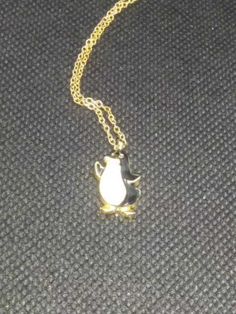 Small Gold Tone Penguin Pendant Dainty Gold Tone Necklace