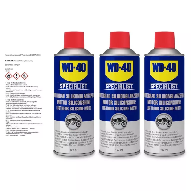 WD-40 SPECIALIST 3x 400 ml MOTORRAD SILIKONGLANZSPRAY MOTORBIKE SILICONE SHINE