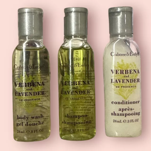 Crabtree Evelyn & Verbena Lavender Set Travel Body Wash Shampoo Conditioner